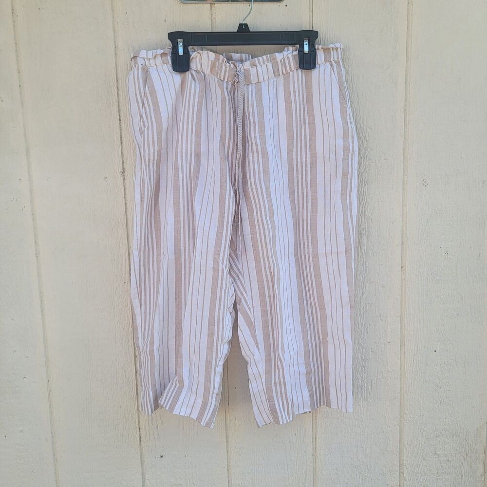Chico's striped linen pants cropped  tan/wht  wmns sz 2.5P